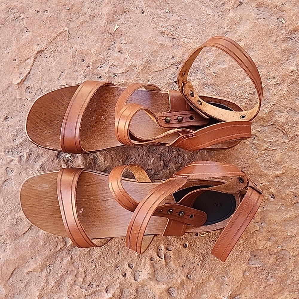 SWEDISH HASBEENS Jesus Ankle Sandals 41 11 Clogs Cognac Leather Strappy RARE - Picture 8 of 15